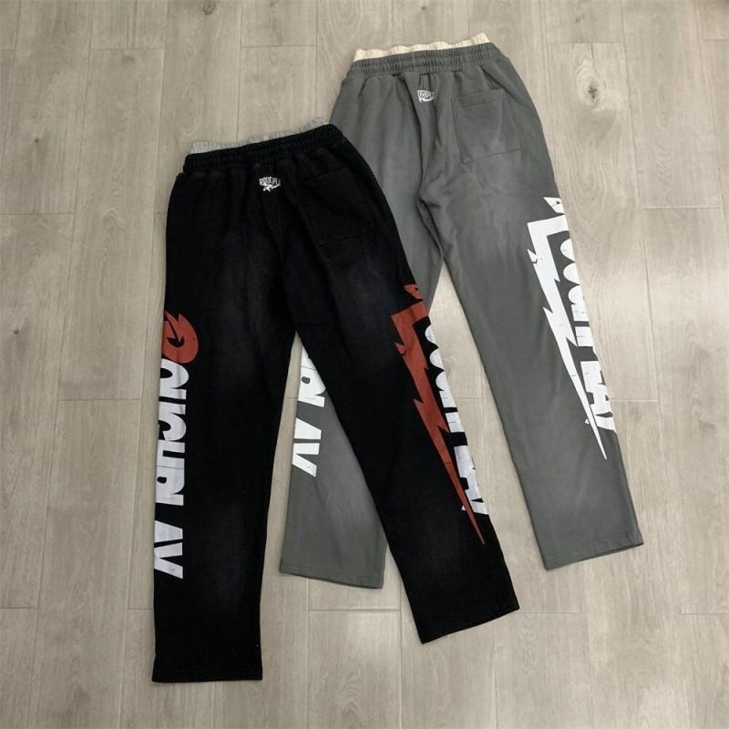 RoughPlay Letter Print Streetwear Sweatpants Men Mid Waist Straight Leg Casual Trousers
