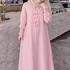 Women Casual Round Neck Loose Long Sleeve Muslim Stripe Dress
