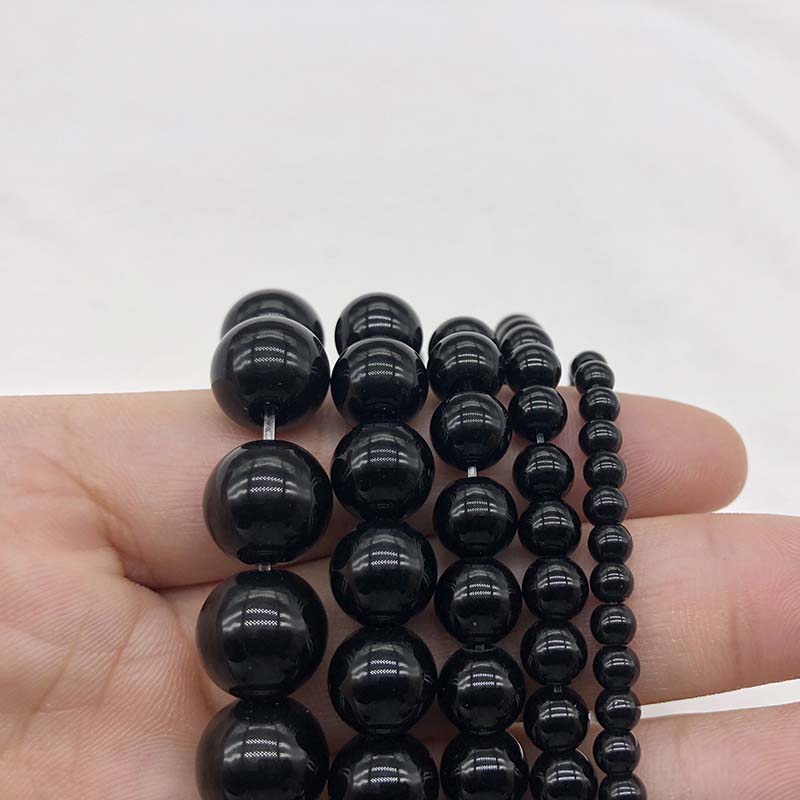 Smooth Black Agates Natural Stone Beads for Jewelry Making Diy Bracelet Necklace 15inches Round Onyx Loose Beads 4 6 8 10 12mm