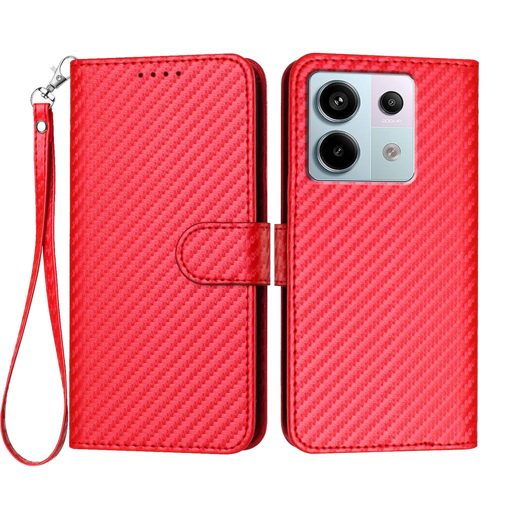 For Xiaomi Poco X6 5G/Xiaomi Redmi Note 13 Pro 5G Wallet Case with Strap Carbon Fiber Texture Leather Mobile Cover