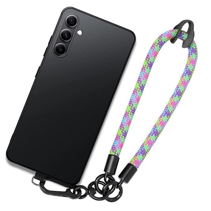 Coque Noire pour Samsung Galaxy A14 4G-5G, Protection Antichoc avec Bracelet Multicolore Amovible