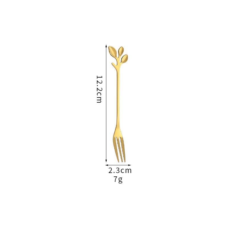 Stainless Steel Leaf Shape Spoon Fork Set, Creative Coffee Stirring Spoon, Long Handle Dessert Fork, Stylish Home Tableware