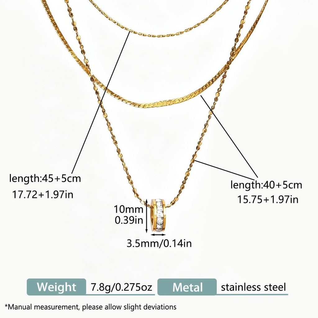 18K Gold Zirconia Bone Chain Necklace Set - Women's Stylish European & American Design, Lightweight Luxury in Stainless Steel.