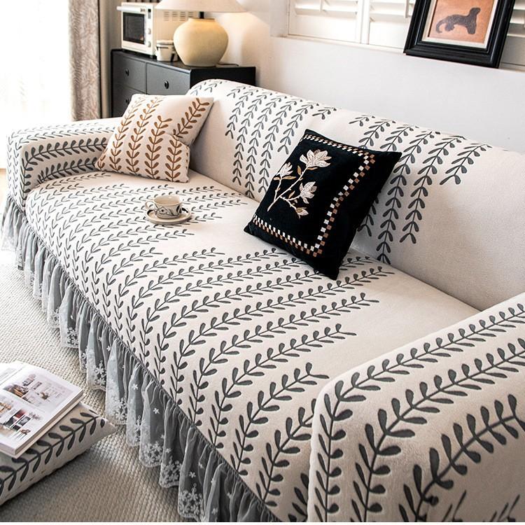 

New French Skirt Sofa Cover Anti Cat Scratch Straight Row Integrated Anti Slip All Inclusive Universal Protective Cover 90x140cm 1pcs сірий