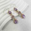 Elegant Purple Teardrop Flower Diamond Earrings - Vintage French Style