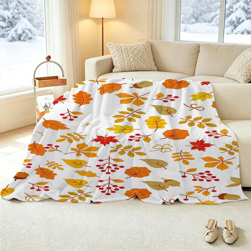 Lightweight Flannel Blanket: Autumn Leaves Print, Soft Warm Skin-friendly Throw Blanket for Home Decor, Indoor Leisure & Car Travel