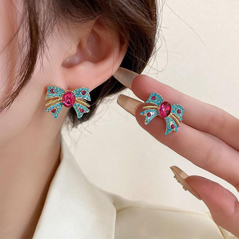 2023 S925 Silver Colorful Bow Earrings - Small, Fashionable, Versatile Drops