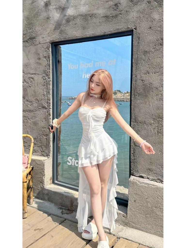 French Ruffle Patchwork Slimming Camisole Dress - Women's Niche Irregular Fairy Skirt