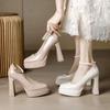 Fashion New Summer Buckle Banquet Shoes Women's Square Toe Shallow Mouth Platform Non-slip Super High Heel Single Shoes