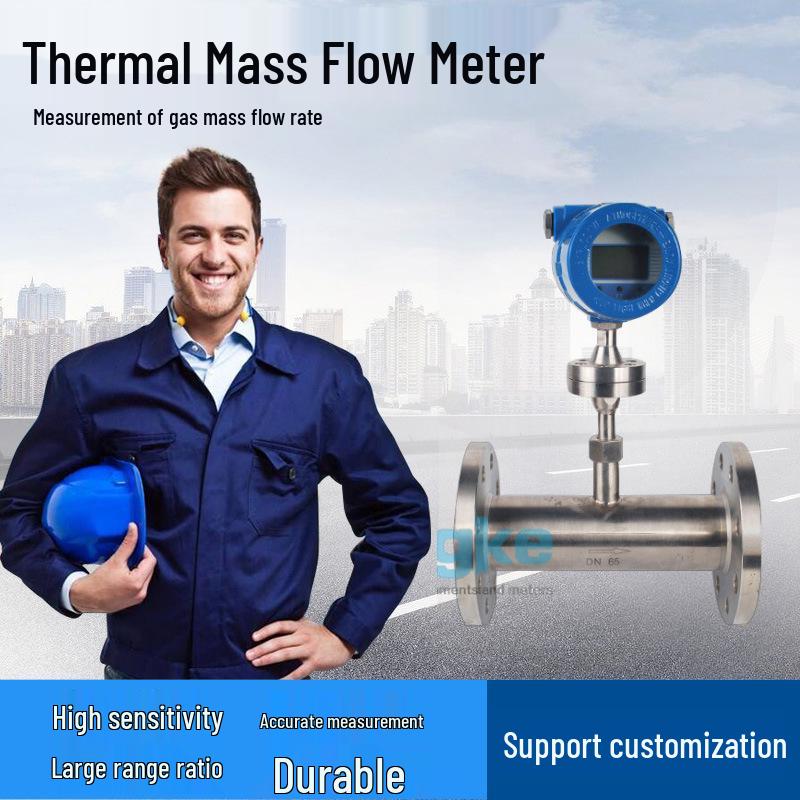 Integrated Thermal Mass Gas Flow Meter with Digital Display for Air, Oxygen, Nitrogen, Natural Gas - Insertion, Ball Valve, Flange