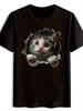 Black Short Sleeve T-shirt with Fun 3D Cat Print – Casual Crew Neck Polyester Tee for Summer