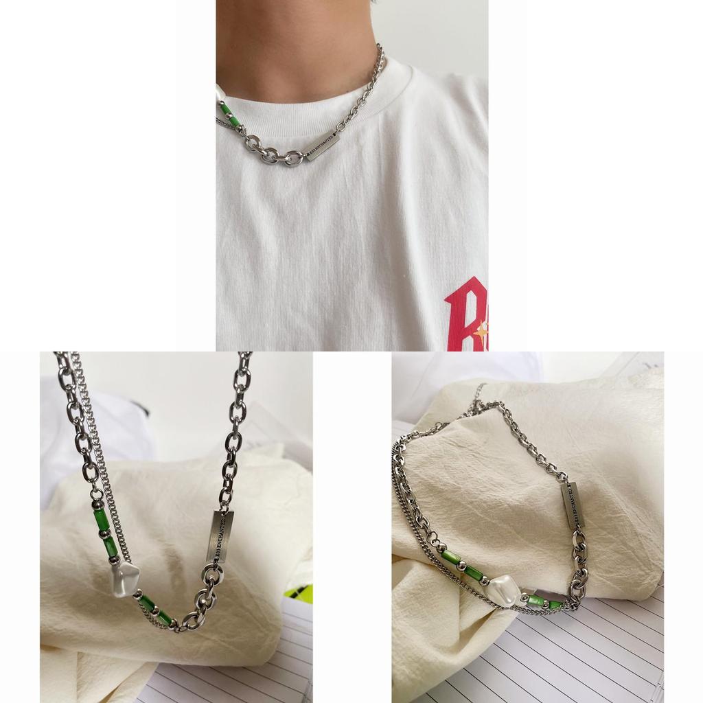 Retro Geometric Stainless Steel Necklace With Multilayer Design For Men And Women