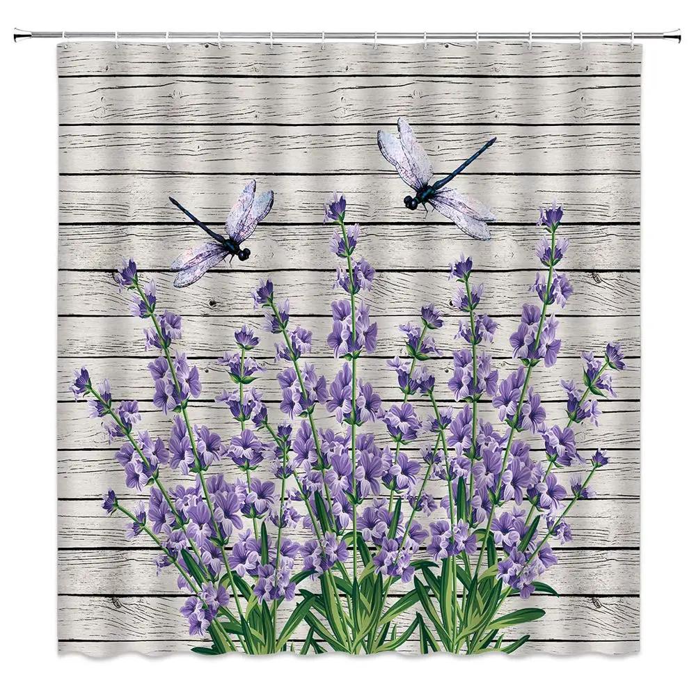 

Lavender Shower Curtain With Hooks Waterproof Polyester Fabric Purple Floral Plant Bathroom Bathtub Curtains For Bath Room Tub 90x180cm-35x70in
