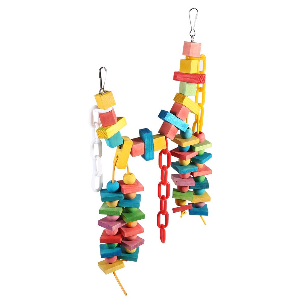 Colorful Parrot Cage Wood Chew Bite Toys Pet Bird Hanging Swing Scratcher Perch