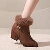 Fashion Women Fur Winter Warm Pointed Ankle Boots 2024 New Luxury Rhinestone Decoration Zipper Women Boots Comfortable Female Shoes