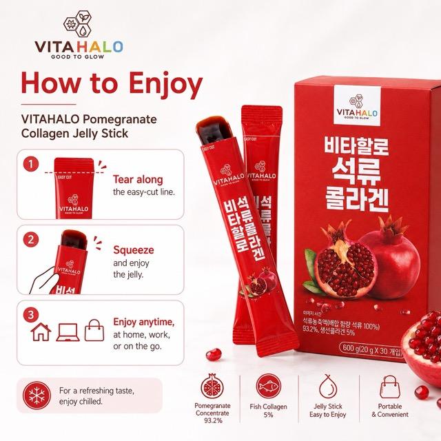 VITAHALO Granatapfel Kollagen Gelee Stick 20g 30 Stück