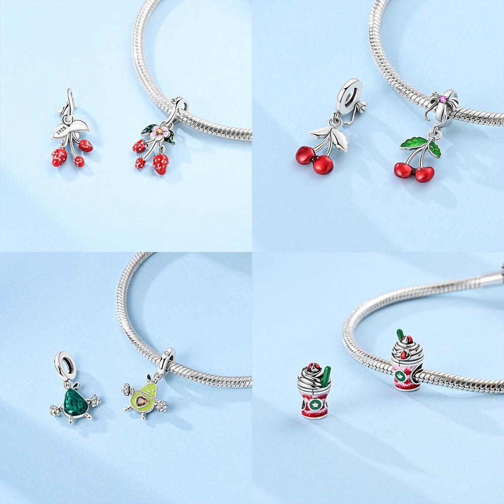 Original Charms Copper Cherry Strawberry Avocado Fruit Beads Fit Charms Pendant For Woman Jewelry Making Fine Gift