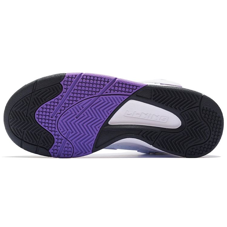 Li Ning Leather Shock Absorbing Non-Slip Wear-Resistant High-Top Retro Basketball Shoes Women sneakers White Purple ABCS066-1