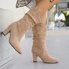 Women's Pointed Toe Slouchy High Heel Fashion Boots, Suede Chunky Heel Ankle Boots, Plus Size Winter Shoes