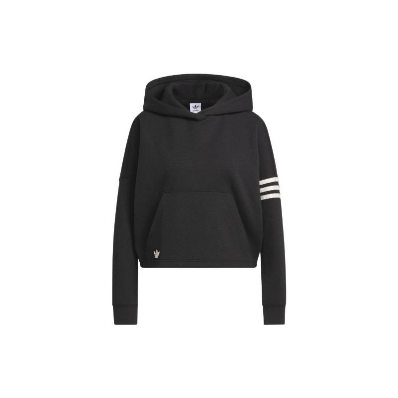 adidas Originals Campus 00s Trefoil Stripe Print Cropped Hoodie Women Tops Black IB5922