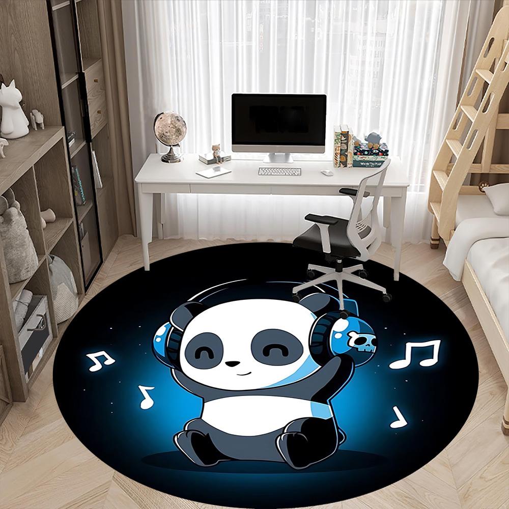 1pc Panda Beats Office Round Area Rug, Indoor Mat Suitable For Office, Under Office Chairs Bedroom Living Room Home Decor, Room Deco