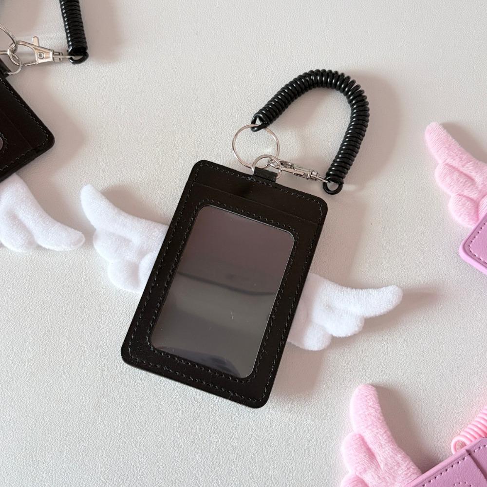 PU Leather Kpop Photocard Holder 2 Card Slot Photo Display Credit ID Card Protective Case Angel Wings Keychain Card Bag