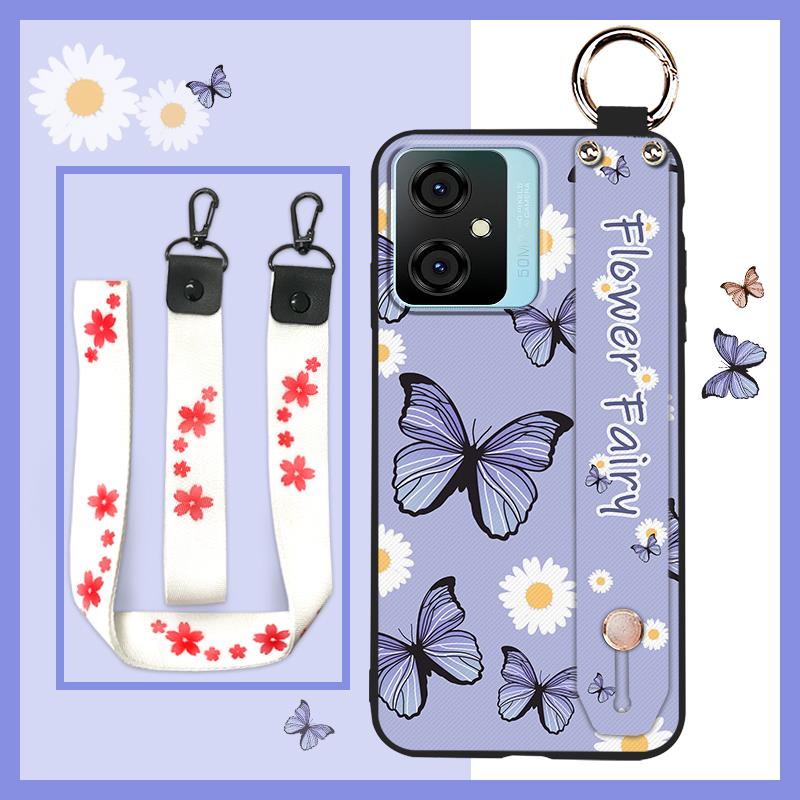 Silicone Flower Phone Case For Blackview Oscal C70 Kickstand Waterproof Dirt-resistant Shockproof Wrist Strap Durable