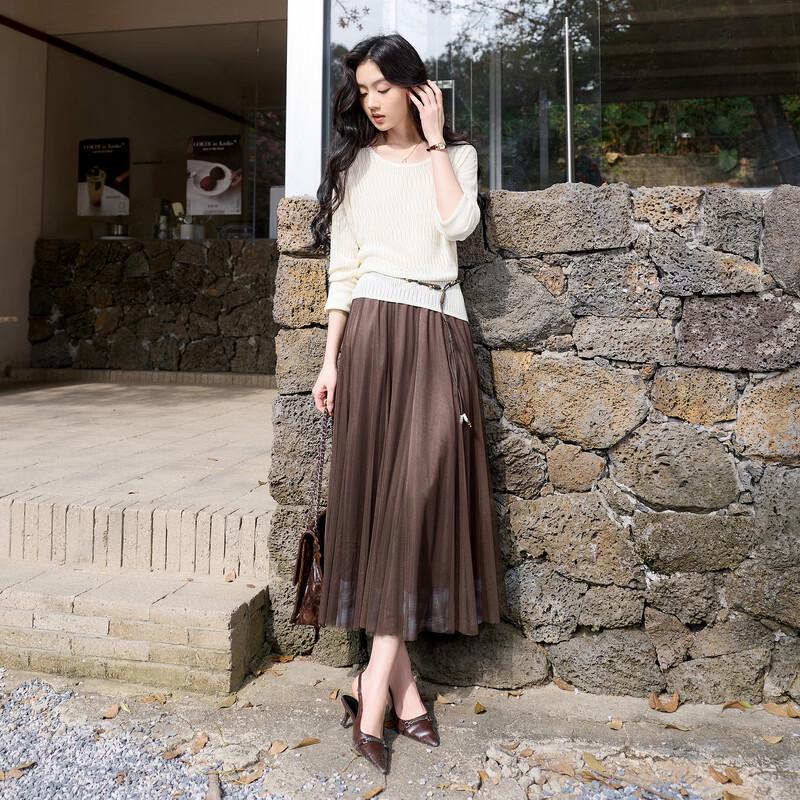 Women's Plaid Mesh A-line Long Skirt