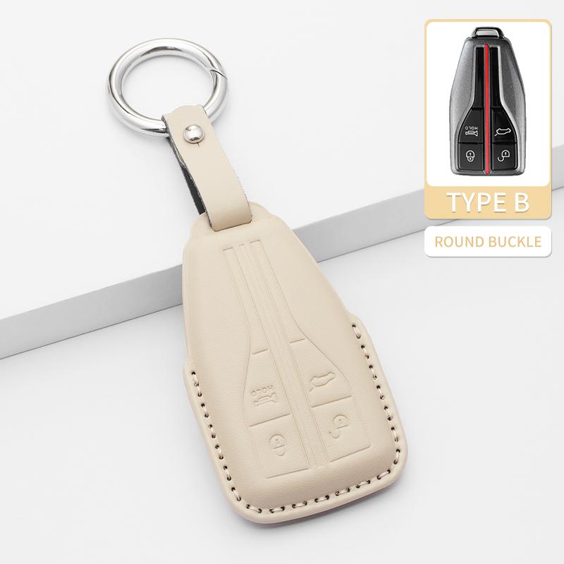 Fashion Car Key Case Cover For Faw Hongqi E-Hs9 High-End H5 H9 Car Keyring Luxury Leather Auto Accessories