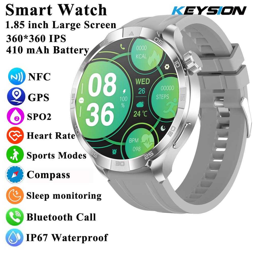 New Business Smart Watch Men 1.85" Ultra HD Bluetooth Call 410 mAh Blood Pressure Blood Oxygen GPS Track Compass NFC SmartWatch