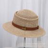 Hepburn Style Flat Top Straw Hat Women's New Sunscreen Sun Hat British Style Straw Woven Flat Edge Hat Summer Sunshade Hat