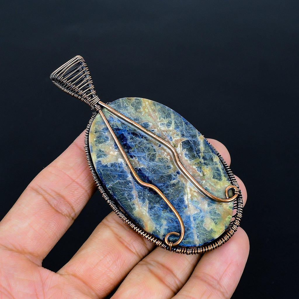 Lebensbaum Sodalith Anhänger, Handgefertigter Edelstein 999 Kupferdraht Wickelanhänger Antikschmuck, Zum Geschenk Kupferschmuck