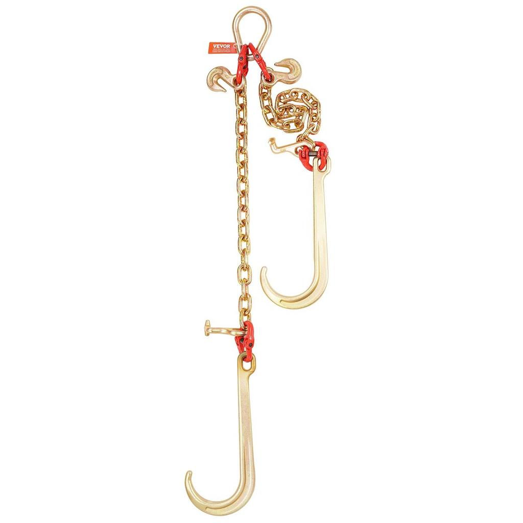 3/8"x2' G80 Tow Chain J Hook V-Chain Bridle Grab & T Hook Wrecker 15600lbs