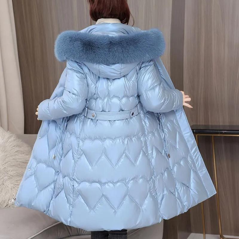

Новинка 2023 года, зимняя куртка, женская пуховая куртка с меховым воротником и хлопковой стеганой курткой, длинные пуховики, женские утепленные теплые зимние пальто