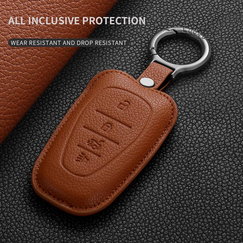 Leather Car Smart Remote Key Case Cover For Chevrolet 2017-2022 Chevy Malibu Camaro Cruze Traverse Spark Sonic Volt Bolt Equinox