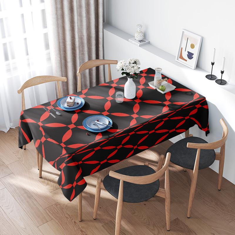 Zwart Rode Geometrische Eettafelkleed Uniek Modern Keukendecor Gemakkelijk te Onderhouden Tafeltextiel voor Thuis Ontvangen XL Maat (70 x 126) 140x200cm