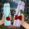 1PC Fresh Red Cherry Fruit Pair Print 750ml Color Plastic Sports Water Bottle Leakproof Flip Straw Lid Suitable for Sports Office Home Use