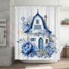 Blue Floral House Shower Curtain For Bathroom - Waterproof And Durable With Elegant Design Suitable For Wet And Dry Separation