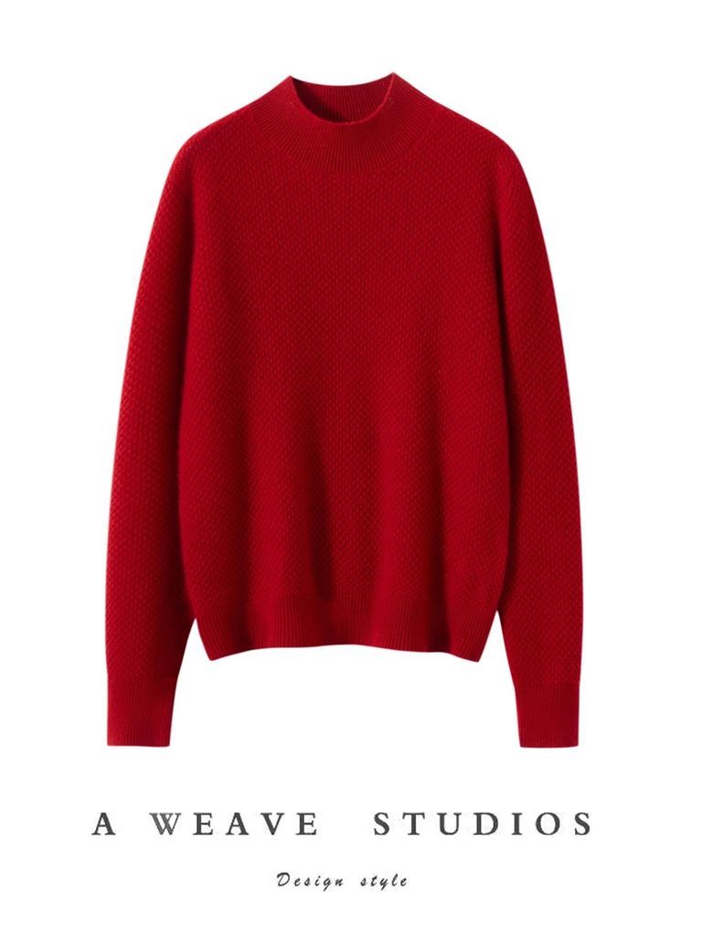 Cashmere Knit Half-High Neck Winter Cardigan Sweater