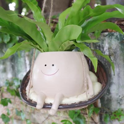 Závesný kvetináč Cute Swing Planter Smile Face Odolný živicový kvetináč Home Garden