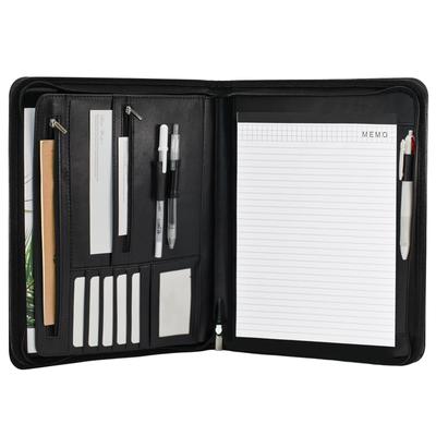 VANRA Padfolio with Zipper PU Leather A4 Business Storage Pocket Binder Card Business Card Organizer Tablet Sleeve with Letter Pad for Meeting Office