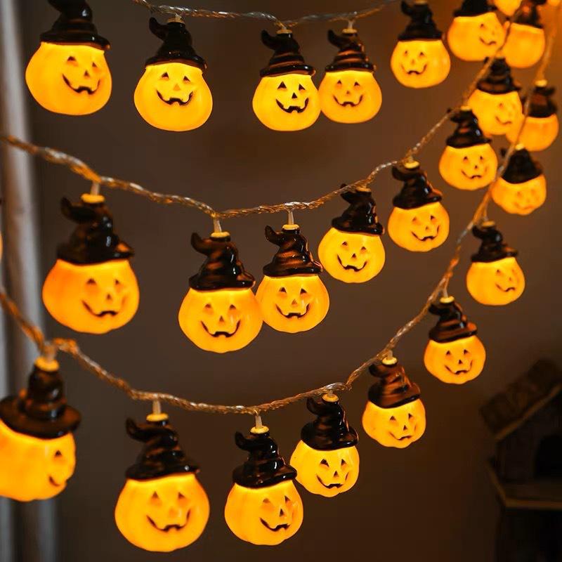 LED Halloween String Lights - Pumpkin, Ghost, and Skull Shaped Decorative Lights for Festive Party Atmosphere