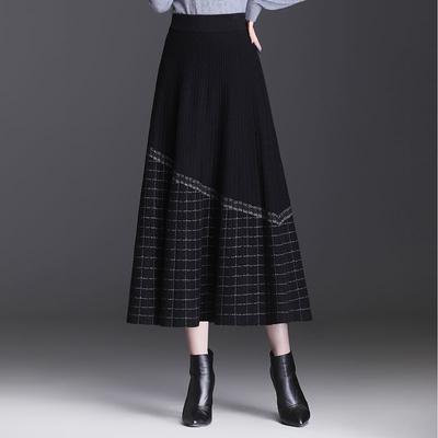Autumn and Winter Women's Midi Knitted Skirt Female Skirt High Waist Thicken Solid Slim Mid-length A-line Skirt