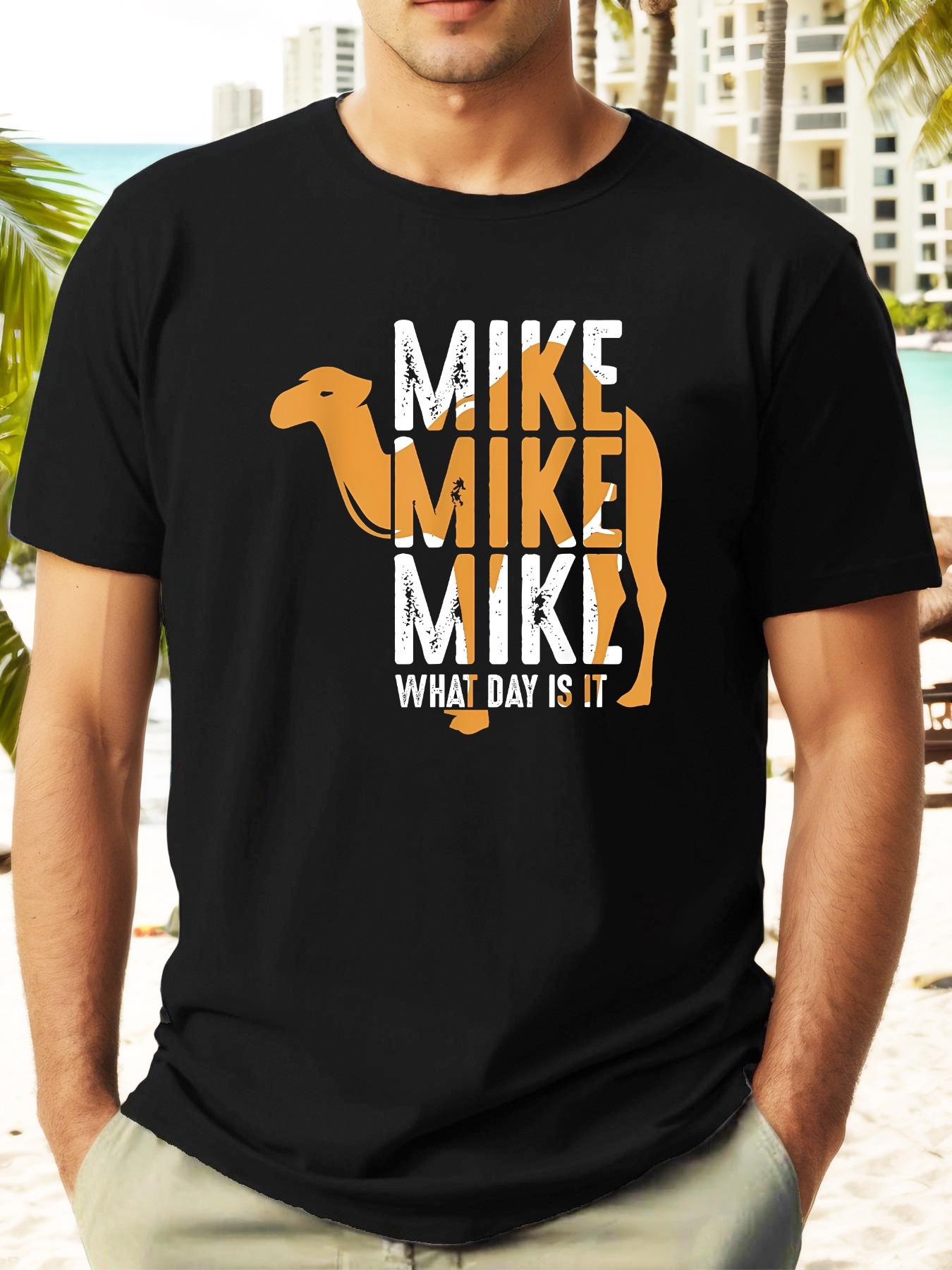 Casual Cotton T-shirt with Camel Graphic & Bold MIKE Text - Short Sleeve M