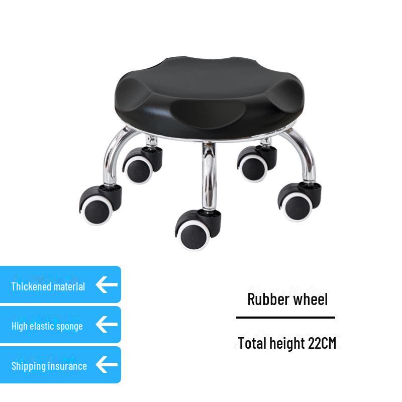 Silent Mobile Beauty Stool with Universal Wheels - Multifunctional, Low-Profile, Round Design for Home or Studio Use.
