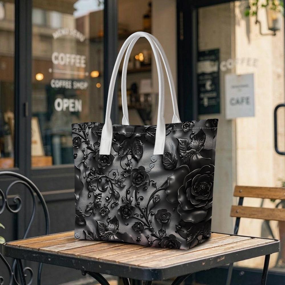 Elegant Embossed Rose Tote Bag Stylish Daily Carry Handbag for Women Casual Shopping Purse Lightweight Portable Shoulder Bag