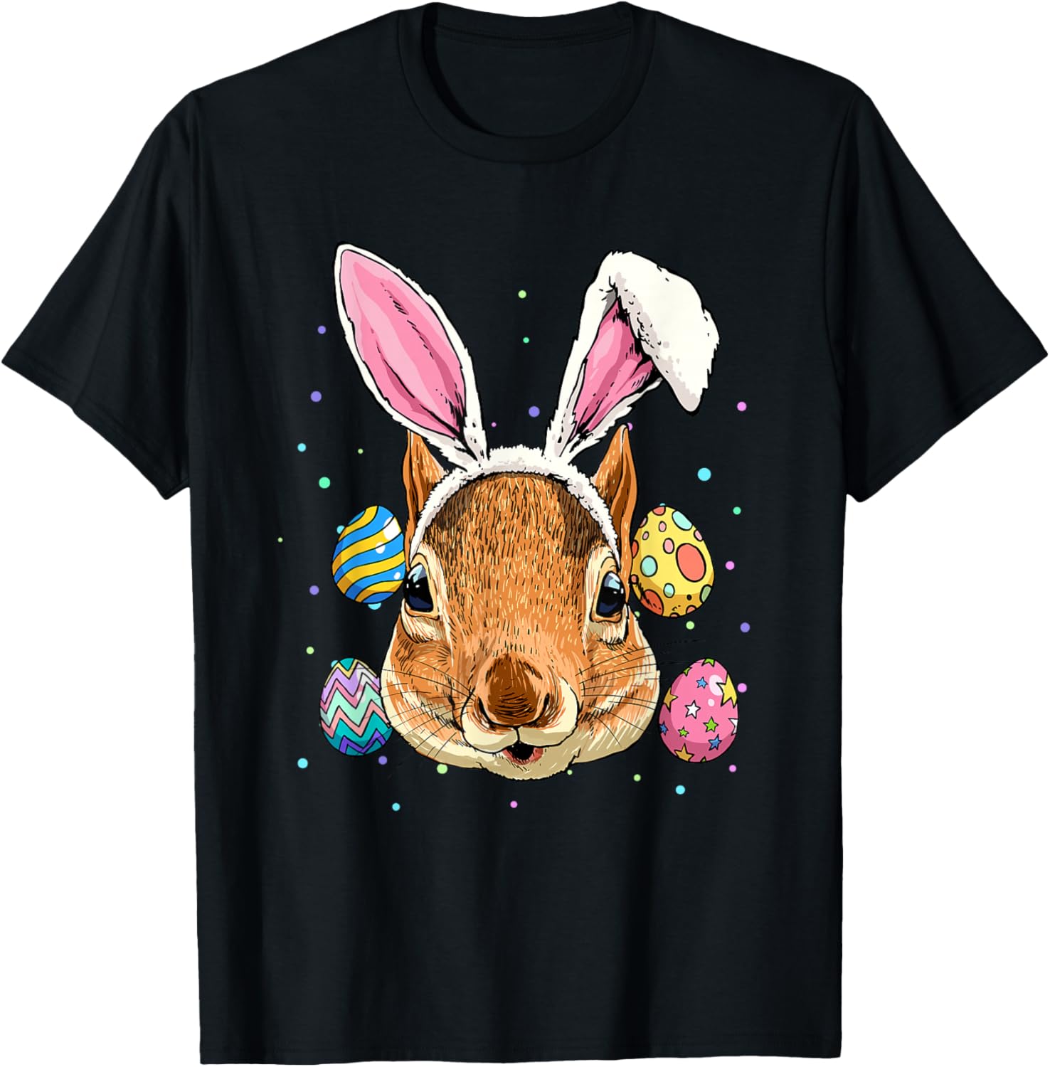 

Easter Squirrel Bunny Ears Graphic Tee Men Casual Cotton Short Sleeve T-Shirt 4XL