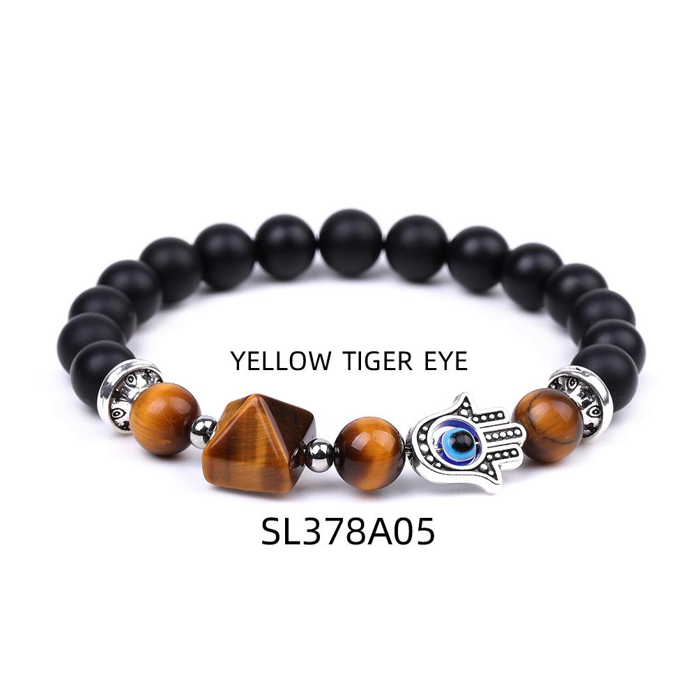 Women's Amethyst Pyramid & Hand of Fatima Bracelet with Devil's Eye & Agate Tiger Stone