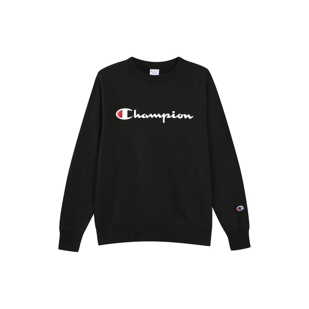Champion Script Logo Fleece Lined Pullover Crew Neck Sweatshirt Japan Version Unisex Black (Unisex) Sweatshirts
