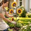 Outdoor Backyard Decorations Vintage Sunflower Hummingbird Feeder, Metal Garden Stake Water Station, Decorative Sturdy Soil Mount Bird Feeder